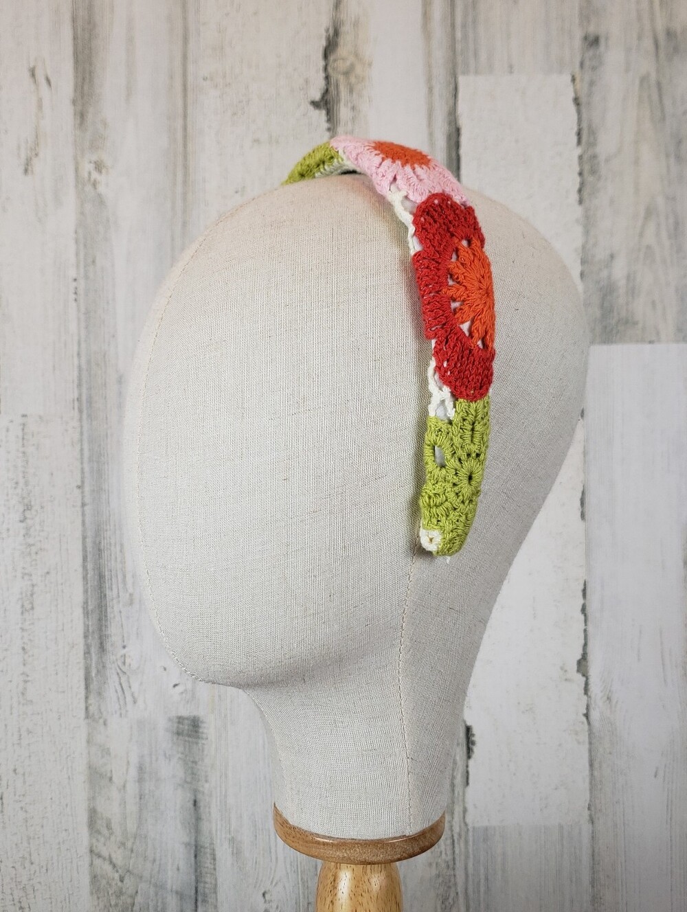 Crochet Flower Headband - Green, Red, Pink